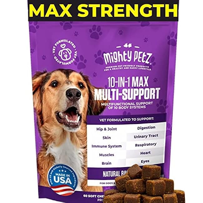 Mighty Petz MAX Dog Multivitamin - Senior & Adult Dog Vitamins 10 in 1 Complete Support for Joints, Immunity, Mobility, Gut, Energy, Skin Health, Pet Multivitamin Daily Chewable Supplement-OmHNQ019