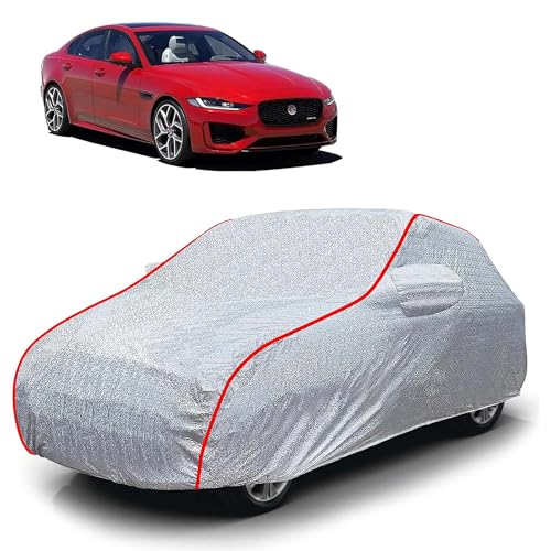 Image of Sulfar 100% Waterproof Car Body Cover Compatible with Mirror for Jaguar XE (Triple Stitched, Full Bottom Elastic, Magic Silver with Red Piping)