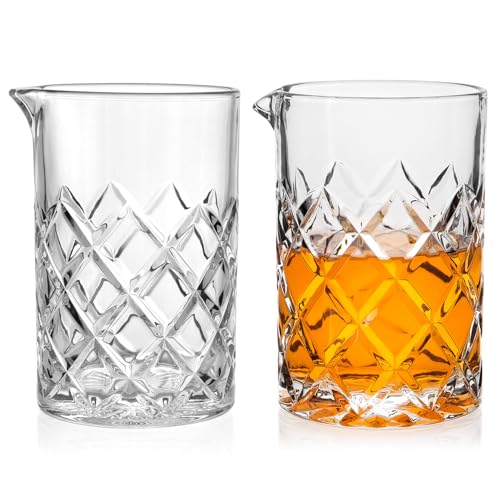 Cambareign 2 Stück Cocktail Mixing Glas, 550ml Kristall Cocktail Mixing Krug, Dicker Boden Bar Rührglas für Martini, Mojito, Manhattan