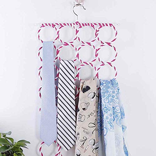 Coolkart 28 Slots Scarf/Dupatta Hanger Organizer Multi Purpose Rings Round Rope Foldable Hanger for Wardrobe Dupatta Belt Tie Scarf Holder (64 x 39 cm) Pack of 1 1