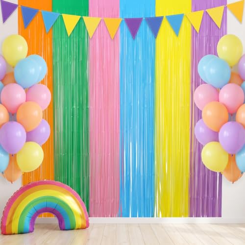Image of TONIFUL 2Pcs Pastel Color Metallic Tinsel Foil Fringe Curtain Streamer