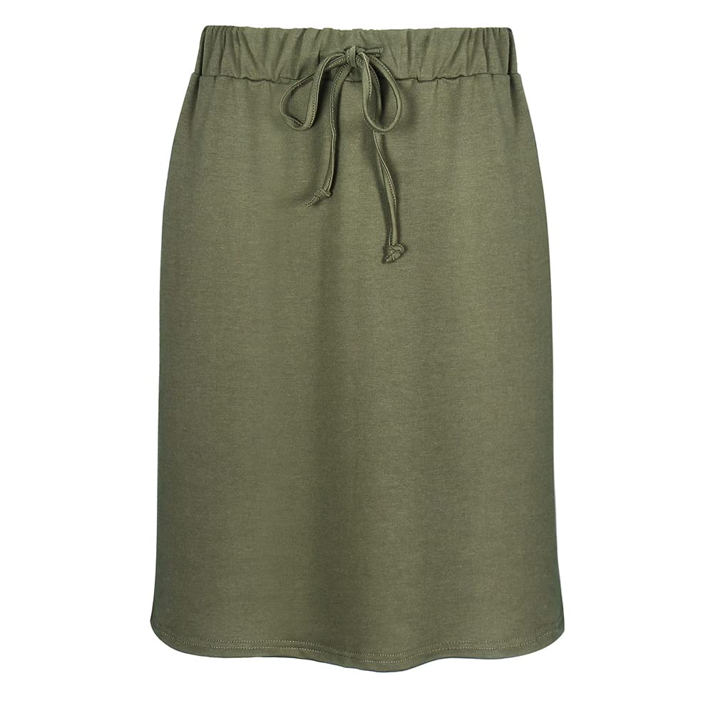 Wenseny Womens Skirts Knee Length Pencil Skirts Elastic Midi Bodycon Solid Drawstring Daily Dresses