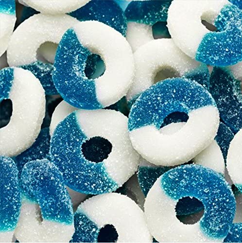 Gummy Rings Candy - Blue Raspberry Gummi Rings - Blue and White Gummy Rings - Blue Candy - Bulk Candy Gummies 4.5 LB