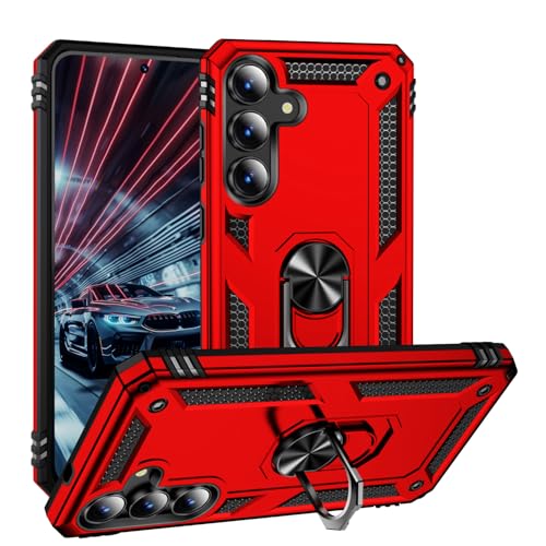 �P�[�X �Ή��@�� for Samsung Galaxy S25 FE [Hard PC+TPU] 2 in 1 �J�[�}�E���g �}�O�l�b�g�����O �L�b�N�X�^���h �J�o�[ Red