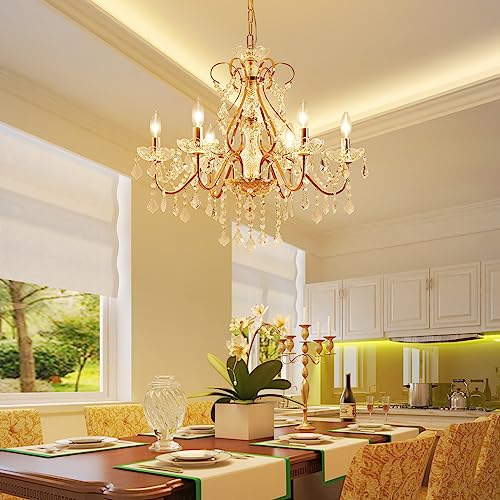 Saint-Mossi-6-Light-Crystal-Chandelier-Light-Fixture-Modern-Chandelier-Crystal-Lighting-French-Gold-Crystal-Raindrop-Chandelier-for-Dining-RoomBedroomLiving-Room-H23-x-D24