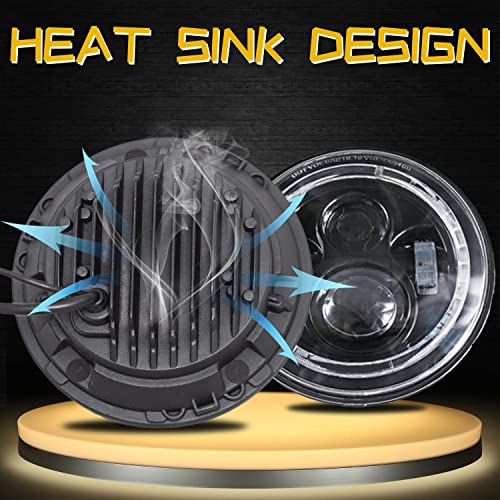 DEAL AUTO ELECTRIC PARTS 2x 7 60W Bluetooth Controlled Round RGB Halo Ring Headlights Compatible With For Any Models With 6012/6014 / 6015 / H6017 / H6024 Round Sealed Beam Headlights