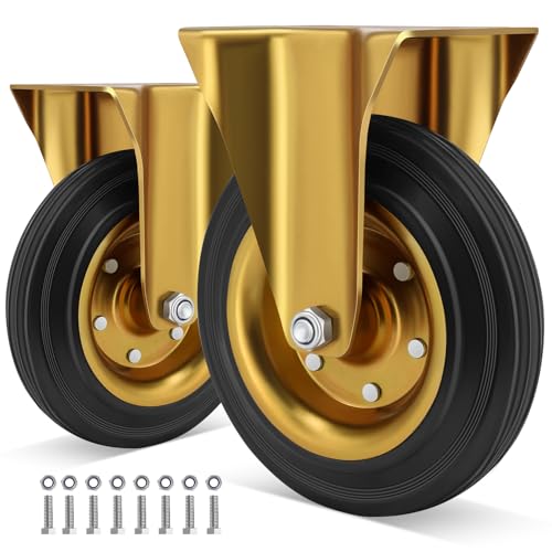 Image of WBD WEIBIDA 8 in Heavy Duty Industrial Casters Wheel,800 Lbs Per Heavy Duty Rigid Plate Casters, No Floor Marks 8 Inch Rubber Wheels for Toolbox,Workbench,Doliies (2 Rigid, Free Spanner)