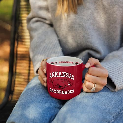Image of Logo Brands NCAA Arkansas Razorbacks 15 oz Stripe Coffee Mug - Vintage Team Logo, Inside Print & Stripes, Microwave & Dishwasher Safe- Great Gift For Fans & Alumni