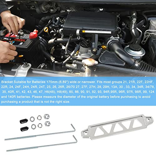 Htostar Racing Battery Hold Down Sets,Heavy Duty Aluminum Car Battery Tie Down Bracket Hold Lock Anodized (Silver,10 Inch Bolts) #TOP3