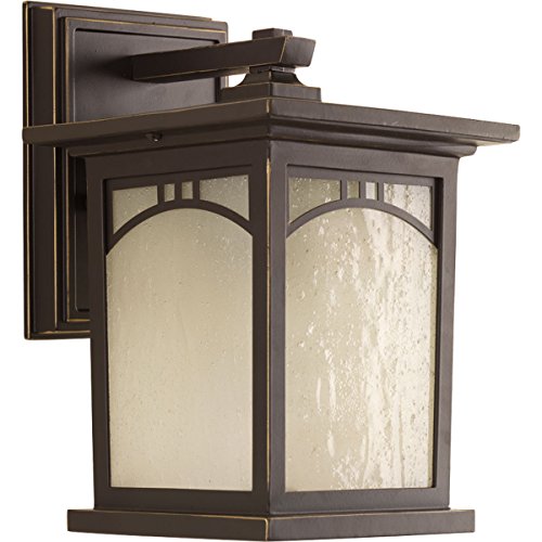 ❤ Crazy Deals Residence Collection 1-Light Umber Textured Art Glass Craftsman Outdoor Small Wall Lantern Light Antique Bronze