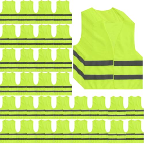 WIFOCU 48 Pack High Visibility Safety Vests Neon Yellow Reflective Mesh Vests with Silver Stripes for Men & Women Bulk Security & Traffic Vests for Work Cycling Running Construction