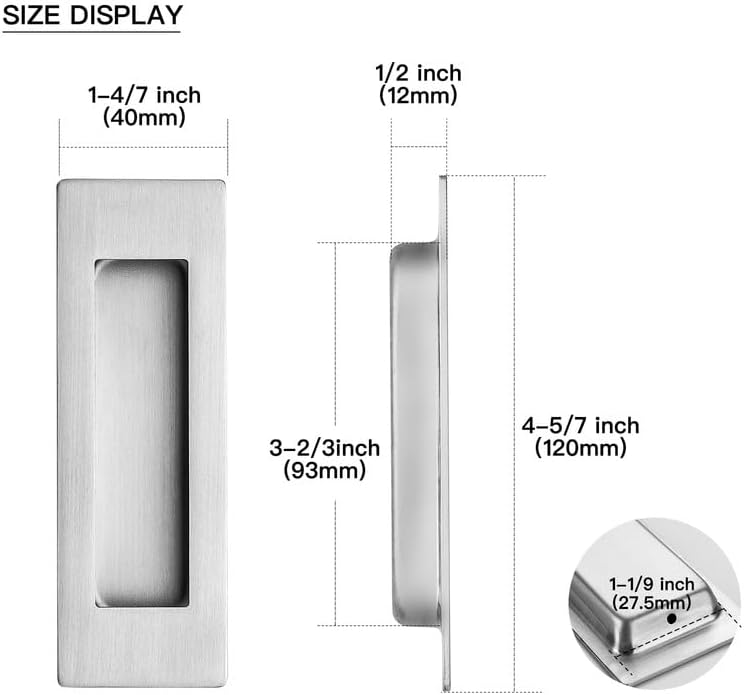 Miniatura 3 de Ravinte Paquete de 4 manijas de níquel cepillado para puerta corrediza de armario, tiradores empotrados plateados de 4.72 pulgadas de longitud