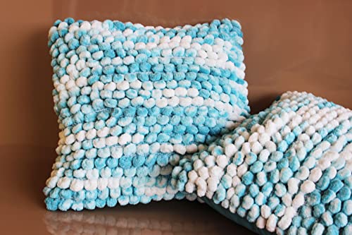 Image of Monstera Hut Boho POM POM Baby Blue Cushion Cover Pack of 2, (Cushion Cover 16x16inch) (40.6 x 40.6 cm)