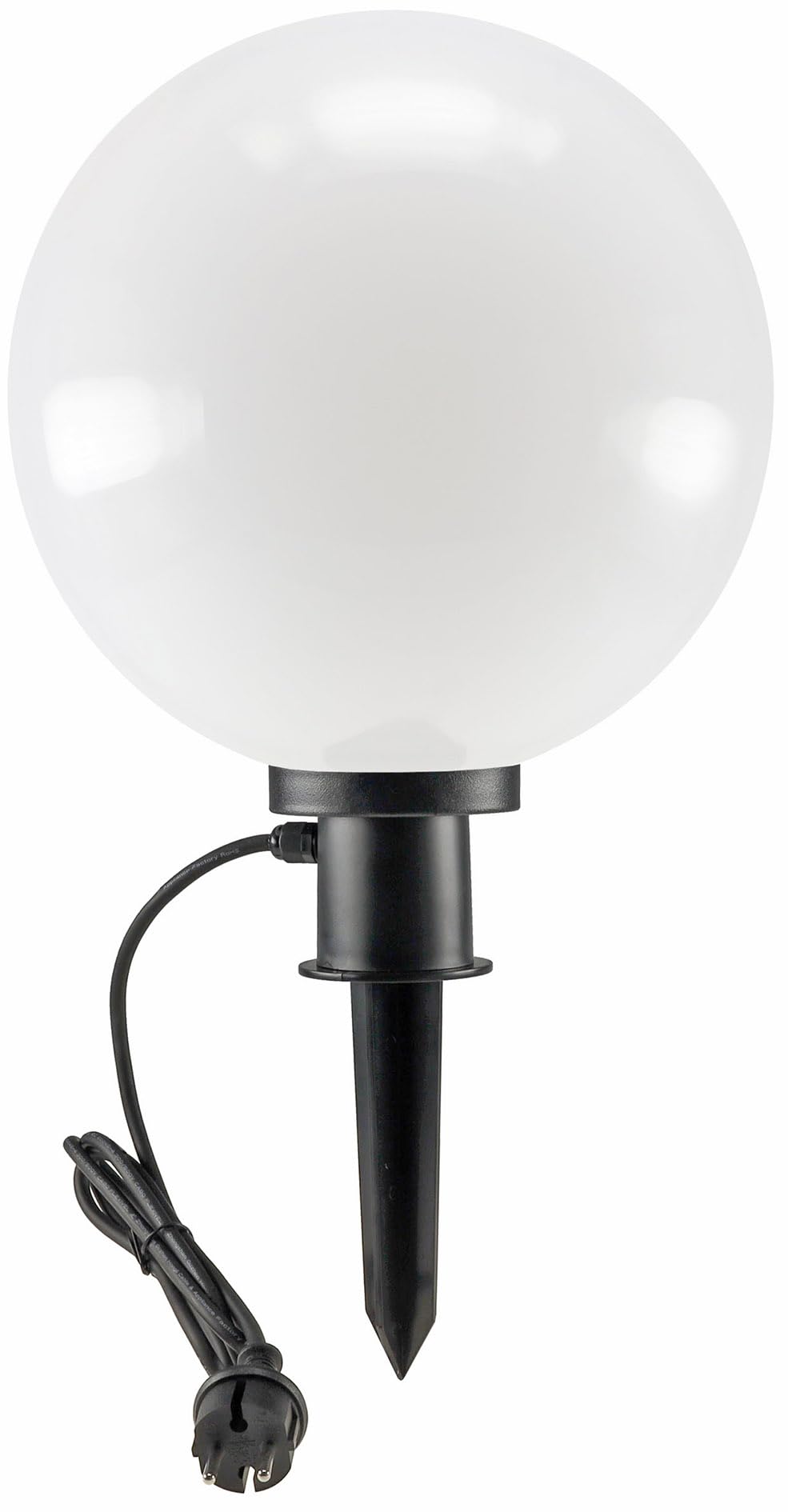 Ogrodowa lampa w kszta?cie kuli, 30 cm, z ostrzem do wbijania w ziemi?, IP44, kabel 1,5 m, oprawka E27, odporna na warunki atmosferyczne, wysokie i niskie temperatury
