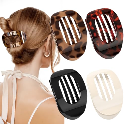 Elegante Haarklammer Flach Benglatt Haarspangen Damen | Stilvolle Haarlösung für Jeden Anlass | Vielfarbiges Set mit Leopardenmuster (Schwarz Weiß Leopard