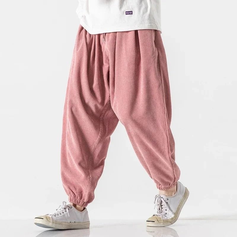Autumn Winter Pants for Men Japanese Warm Thicken Corduroy Pants Drawstring Cargo Loose Trousers2