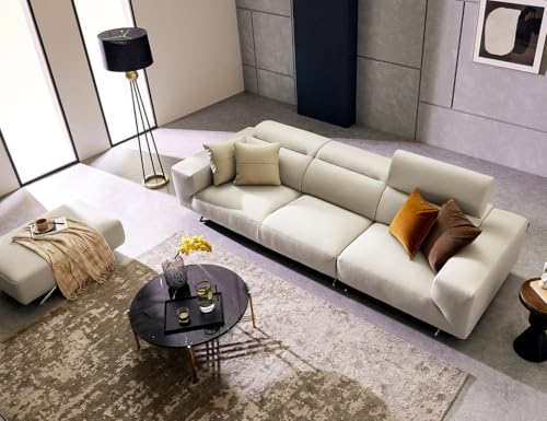 Image of Fabrique Zephy Leatherette 4 Seater with Puffy Moden Design White Sofa Set with Moveable Headrest | Comfortable Furniture for Home Office & Living Room | Easy to Move with Stainless Steel Legs