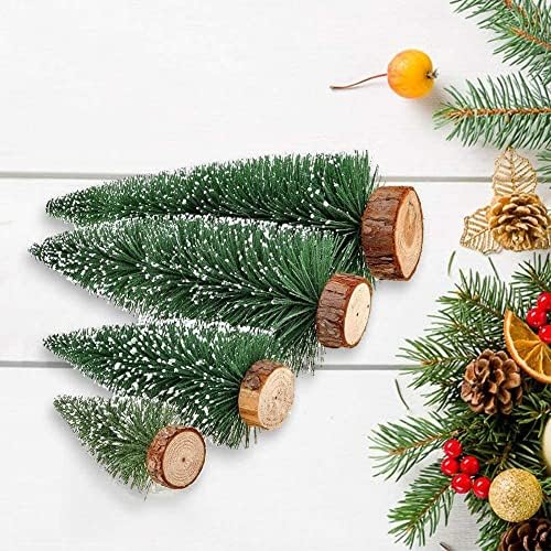 Dream Loom Artificial Mini Christmas Trees, A Set of 4pcs Miniature Sisal Frosted Christmas Trees Bottle Brush Trees for Xmas Home Tabletop Decor (Green)