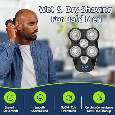Head Shavers for Bald Men, Rotary Waterproof Cordless Bald Electric Shavers, Dry Wet Shaving for Men (Black)