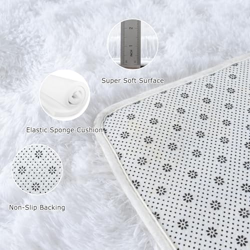 Fluffy 4x6 Area Rug–1.4" High-Pile Plush Carpet, Fuzzy Nursery Rugs for Bedroom, Soft Throw Rug for Living Room–White