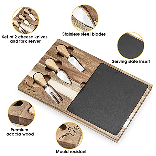 LaDonna Cheese Board and Knife Set | Charcuterie Boards for Serving Dishes | Wooden Tray Cheese Board Gift Set Serving Tray Includes 2 Knives and 1 Fork | Cheese Board Set - Image 3