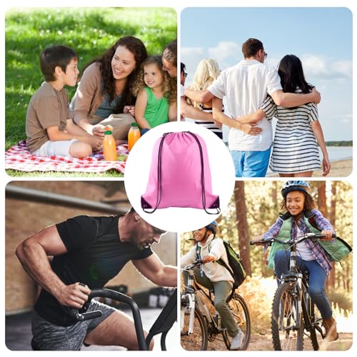 Image of KUUQA 2 Pcs Drawstring Backpack Bags Bulk Pink Drawstring Bag Foldable Gym Bag Sports Cinch Sack String Backpack Storage Bags for Women Men Shopping Gym Travel Sports