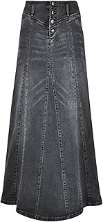 Falda vaquera de estilo retro con botones y riñonera en línea A, color negro, talla 48