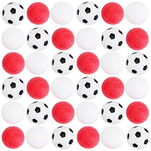 Brybelly 36 Pack of Mixed Foosballs  for Standard Foosball Tables & Classic Tabletop Soccer Game Balls (12 Black & White Soccer) (12 Smooth White) (12 Red Textured)
