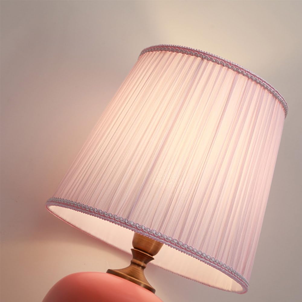 Mengjay Keramik Tischleuchte Lampe für Nachttisch Beistelltisch,Nachttischlampe aus Stoff E27 Tischleuchte Lampenschirm Tischleuchte für Wohnzimmer Schlafzimmer dekorative Beleuchtung (Rosa)
