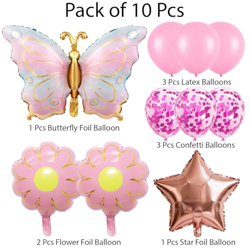 Image of Rozi Decoration Butterfly Balloons 10Pcs Flower Star Birthday Decor