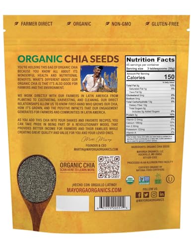 Mayorga Organic Raw Chia Seeds 1lb | Superfood Omega 3 Vegan Protein | Gluten-Free, Non-GMO, Kosher