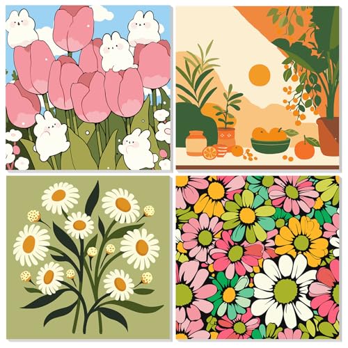 MEIYUDA Pintar por Numeros Niños con Marco Flores, Paisaje Cuadros Pigmento Acrílico, DIY Pintura Kit Pintar por Numeros Niños, Decoración para el Hogar Regalo de pared 20x20cm