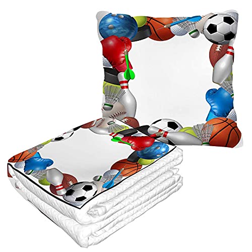 Manta de viaje con marco deportivo, 2 en 1, boxeo, golf, bolos, tenis, bádminton, fútbol, dardos, hockey sobre hielo, manta de avión para el hogar, sofá mullido de franela para oficina