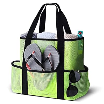LEASEN Mesh Beach Bag with Top Zipper, Oversize Swim Tote Bag for Beach, Outdoor & Pool 512XvsCfmPL. SS400