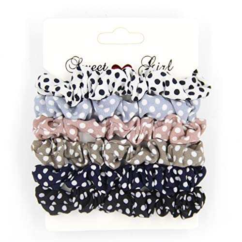 Chiffon Fabric Hair Scrunchies Elastic Hair Ties Hair Rope Featuring Dotted for Women Pack of 6pcs