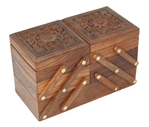 ITOS365 Handmade Wooden Jewellery Box for Women Jewel Organizer Hand Carved Carvings, (5 in 1) Gift Items