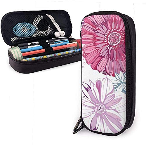Flores cortadas en papel Bolígrafo lindo Estuche para lápices Cuero Gran capacidad Cremalleras dobles Bolso para lápices Bolso Estuche para lápices 20cm * 9cm * 4cm