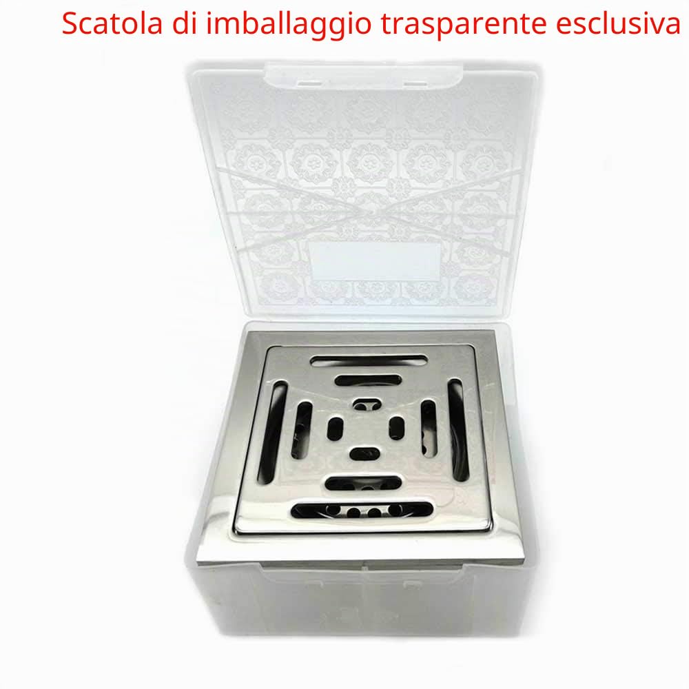 Scarico per doccia quadrato sifone per pavimento antiodore, in acciaio inox scarico del pavimento con filtro per bagno, giardino, 100 mm x 100 mm