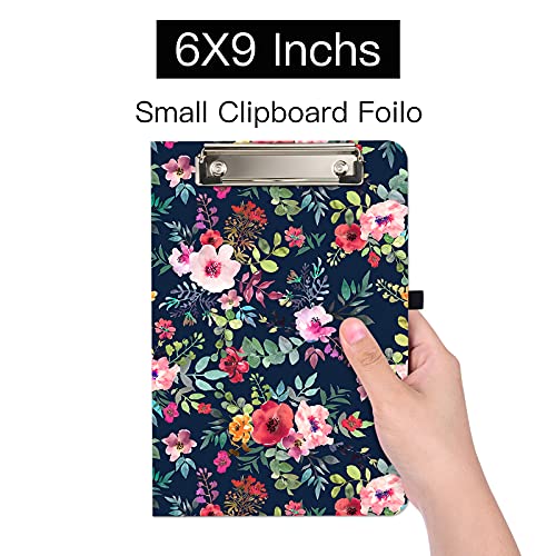 Hongri Mini Clipboard Folio with Refillable Lined Notepad and Interior Storage Pocket for Students, Classroom, Office, Women, Man, Cute Custom Pattern, Standard A5 Size 6" x 9",Spring Flower - Thumbnail 2