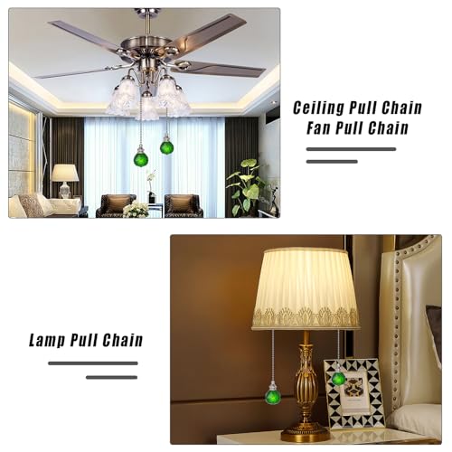 Image of Green 2 Pieces Crystal Ceiling Fan Pull Chain Dazzling Crystal Prism Ball 30mm Pull Chain Extension with Connector for Ceiling Light Fan