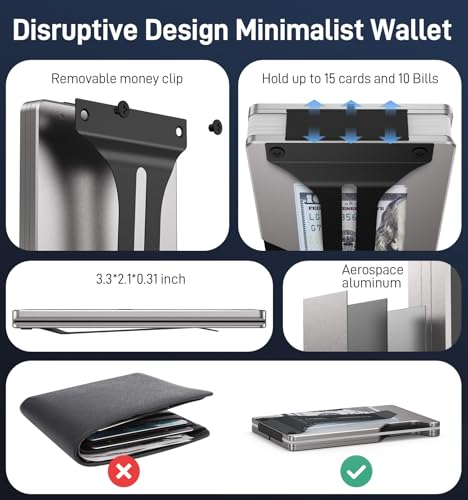 Image of Slim Wallet for Men and Women, Smart Metal Wallet Built-in Airtag Chip, Minimalist Wallet Compatible with Apple Find My, RFID Blocking Credit Card Holder with Money Clip (Grey)
