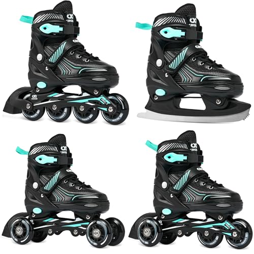 CROXER Optima 4in1 Inline Skates Triskates Rollschuhe Schlittschuhe Inliner für Kinder Erwachsene verstellbar (Black/Mint, 39-42 (24cm-26,5cm)) CROXER Optima 4in1 Inline Skates Triskates Rollschuhe Schlittschuhe Inliner für Kinder Erwachsene verstellbar (Black/Mint, 39-42 (24cm-26,5cm))