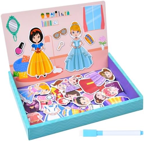 Aolso Magnetisch Anziehpuppen, Princess Magnetisches Ankleidespielset, Künstler zum Ankleiden, Verkleide Dich als Prinzessin Magnetisches Puzzlespielzeug, Prinzessin-Anziehspiel, M