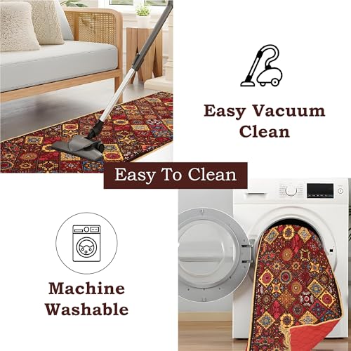 Image of Kuber Industries 2x6 Feet Shaneel Bed Side Runner for Kitchen | Easy to Clean & Multipurpose Runner for Home, Bedroom & Living Room | Rangoli Print - Multi Colour