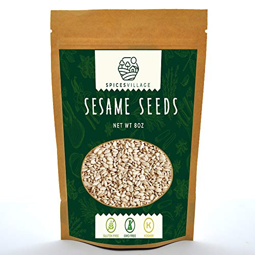 Spices Village Raw Sesame Seeds, White Seasame Seeds Bulk, Fresh Hulled Sesame Seeds for Cooking and Baking, Gourmet Natural Sesame, Kosher-Gluten Free-Non GMO Sesame, Resealable Bulk Bag