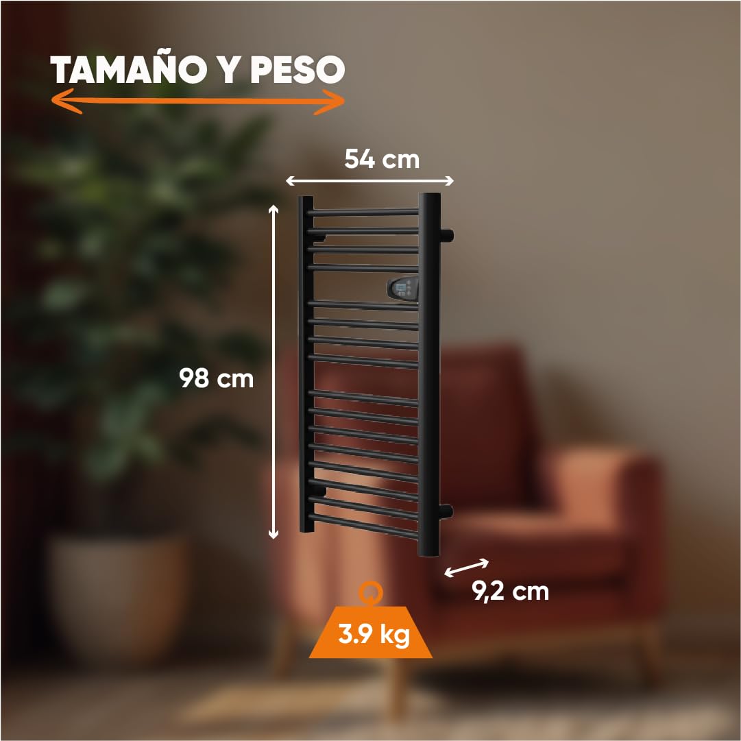 BESTHERM HESTIA - Secador de toalla eléctrico sin fluido, 500 W, H.98 x 54 cm, color negro