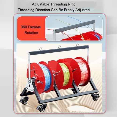 Heavy-Duty Wire Spool Rack on Wheels, Thickened Steel Pipe Cable Reel Holder, Portable Pay-Off Stand for Easy Mobility & Storage Solution