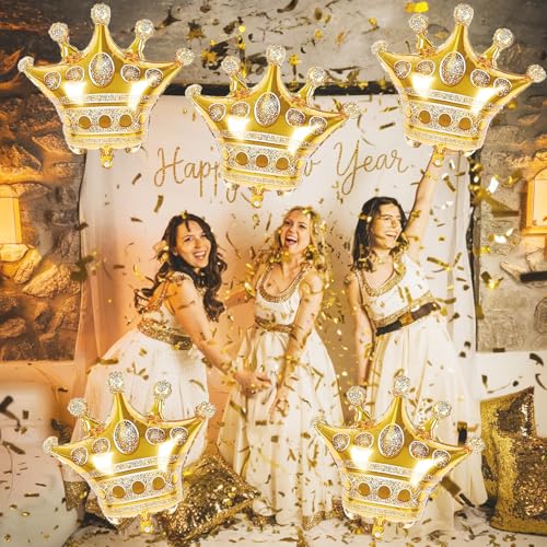 Image of 36 Inch Crown Balloons Large Metallic Gold Crown Foil Mylar Balloon Chrome Gold Birthday Decoration for King and Queen Prince Royalty Royal Birthday Wedding Baby Shower Party Decor