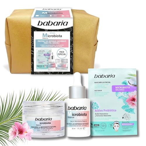 Babaria - Neceser Ritual Microbiota, Pack Especial, Rutina con Mascarilla Facial 20 ml, Sérum 30 ml y Crema 50 ml, con Prebíoticos y Ácido Hialurónico, Equilibra e Hidrata la Piel, Antiedad