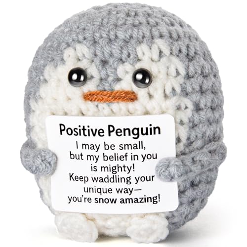 Positive Crochet Animals Penguin - Emotional Support Crochet Gifts for Women Men Birthday Christmas Friends Coworkers Teachers Self Care Desk Home Fall Decor Relaxation Encouragement Gift